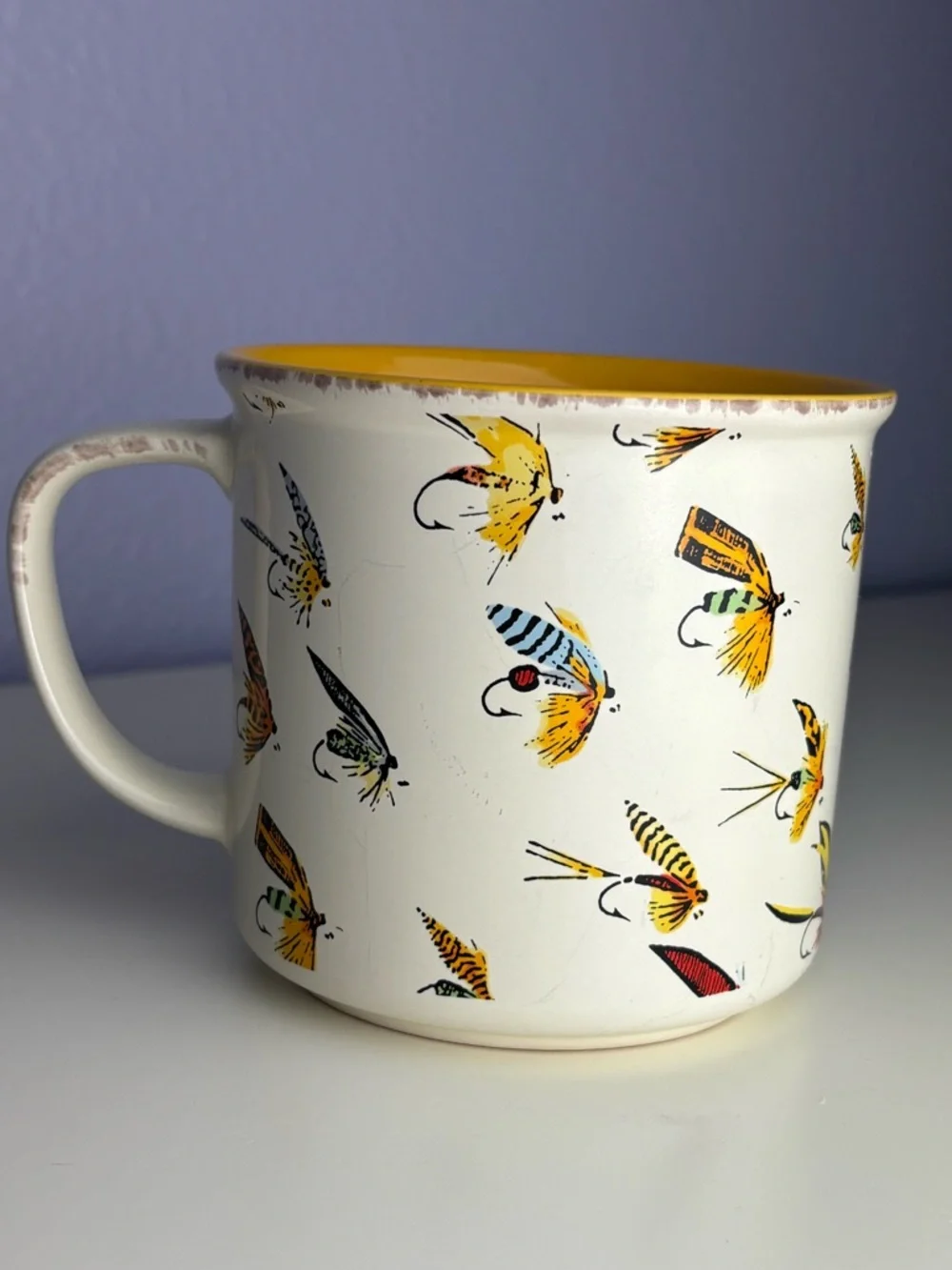 Ceramic So Fly Pattern Mug in Mustard Yellow and Cream Lip States “So Fly” - Picture 2 of 7